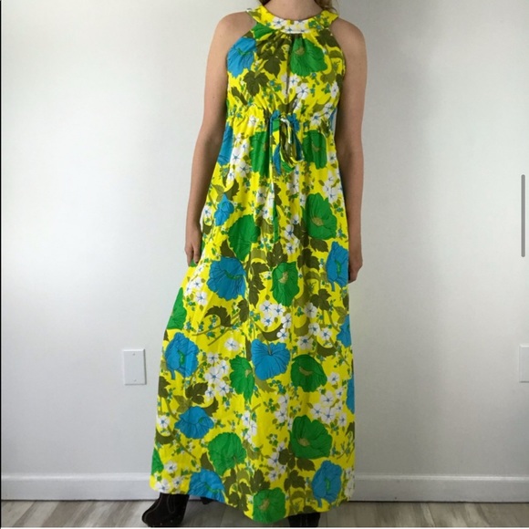 VINTAGE 60’s Retro Psychedelic Floral Maxi Dress - Picture 5 of 16